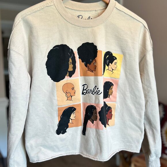 Barbie Women of Color Cropped Off White Crewneck Sweatshirt Womens Size Small - Picture 9 of 9
